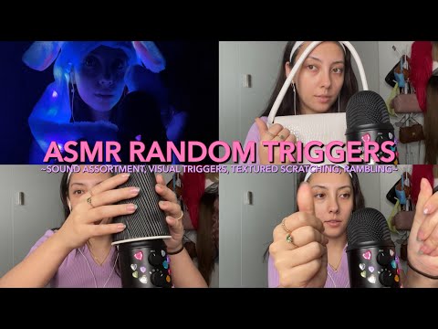 ASMR Random slow triggers + rambles 💓 ~tapping, visual triggers, mic brushing, sound assortment~