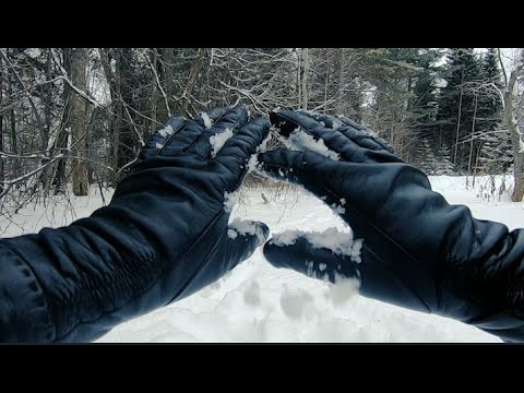 Прогулка по зимнему лесу|ASMR leather gloves and pants in winter.