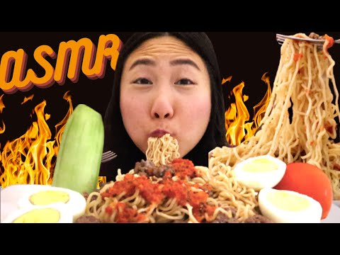 ASMR 🌶️ SPICY NOODLE & FRESH CUCUMBER | MUKBANG EATING SOUNDS Soft Whispering w/ Subtitles