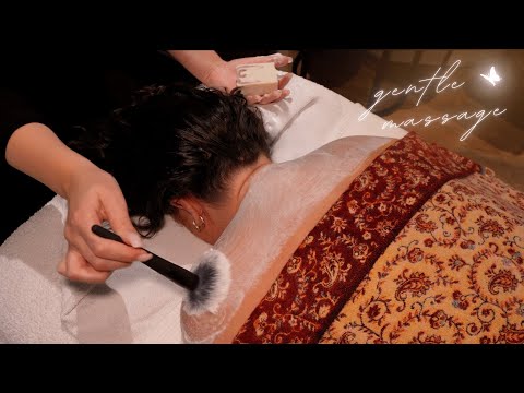 ASMR whispered - soft soap back cleansing and scalp tracing w/relaxing music for deep sleep