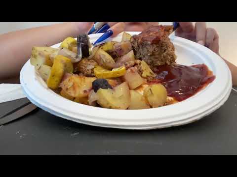 ASMR Eating Meatloaf & Veggies (my 1st mukbang)