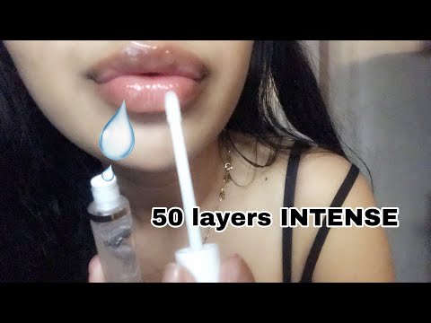 ASMR~ 50 Layers of INTENE Lipgloss Application (wet mouth sounds)