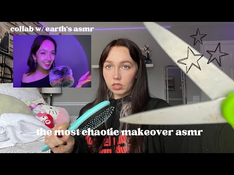 ASMR | fast and chaotic makeover session with @earthsplanetasmr  🤍 (makeup + hair triggers)