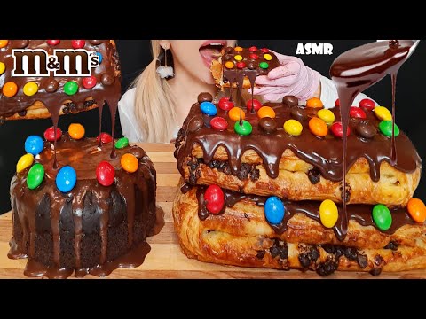 ASMR | M&M's Chocolate Lava Cake, M&M's Croissant Dessert (Eating Sounds) MUKBANG