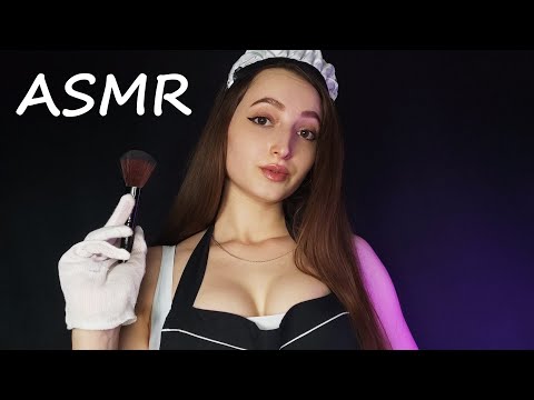 ASMR Maid Brushing Your Face / Relaxing Visual TRIGGERS & TINGLES / Gloves Hand Movements