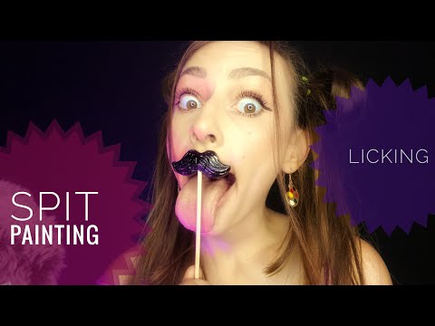 ASMR 🤫Spit painting 💦and licking lollipops👅