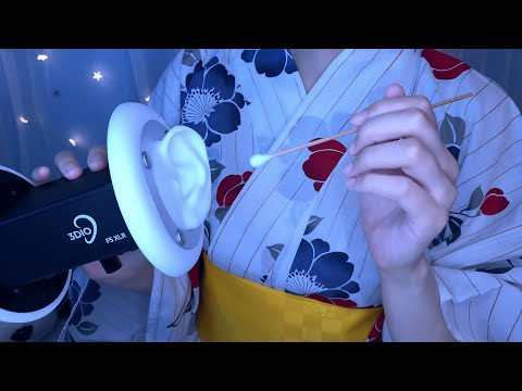 ASMR Ear Cleaning Before Bedtime to Relieve Stress 😪 3Dio, Q-tip, whispering / 綿棒耳かき