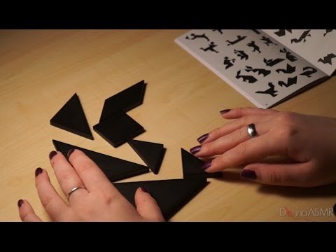 Binaural ASMR/Whisper. Solving Tangram Puzzles (Wood Sounds, Crinkles, Clicking)