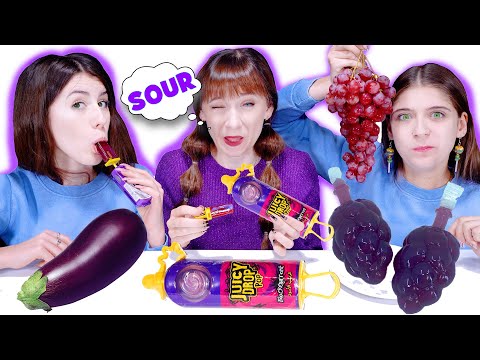 ASMR Purple Food Jelly Cups, Grape Tik Tok Jelly, Sour Drink Race | Eating Mukbang 먹방