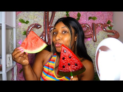 [ASMR] Watermelon Eating & Watermelon Gummy Lollipop 🍉🍭 🍴