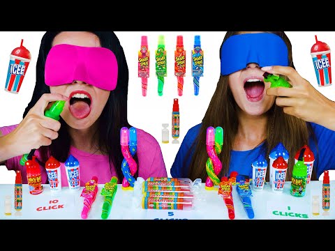 ASMR CANDY SPRAY CHALLENGE WITH CLOSED EYES | EATING SOUNDS LILIBU