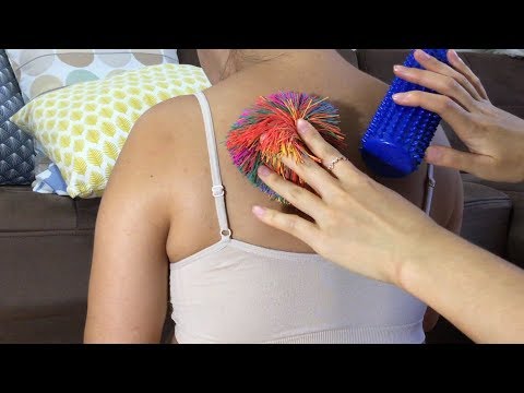 ASMR Creating Different Sensations on the Skin, Unusual Back Massage- Tickle Objects w. Whispering