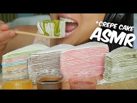 ASMR CREPE CAKE (Rainbow, Strawberry, Green Tea, Choco) No Talking Sticky Eating Sounds | SAS-ASMR