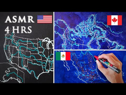 ASMR 4 hours Drawing Maps of North American Countries +National Anthems