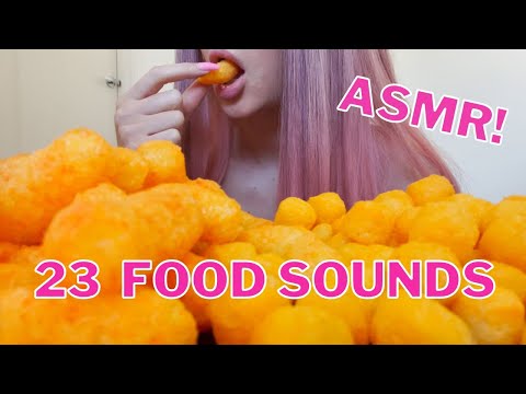ASMR EATING SOUNDS | 23 Different Food Sounds! Crunchy, Chewy, Popping 🍭🍓🍟🍤🍧🍮🧊