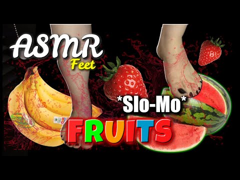 CRUSHING FRUIT SLO-MO 🍓 🍌🍉 | SATISFYING WATERMELON AND BANANA SOUNDS  | ASMR FEET