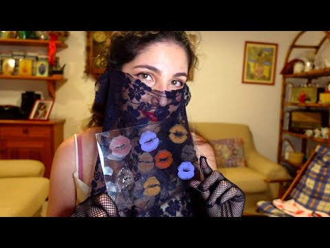 ASMR Mysterius woman GLASS KISSING with gloves (lipgloss application, kiss marks, gloves sound)