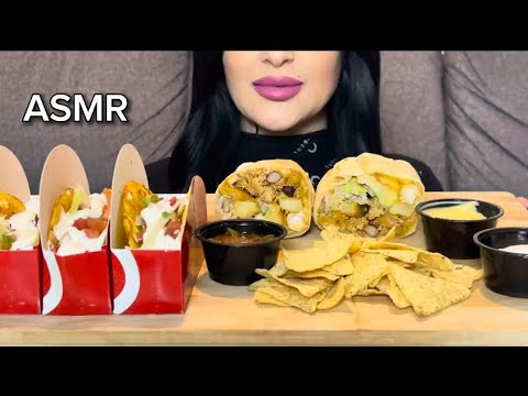 ASMR EATING BURRITOS +TACOS AND NACHOS MUKBANG MEXICAN FOOD