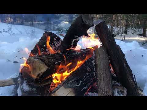 ASMR real fire in snow crackling