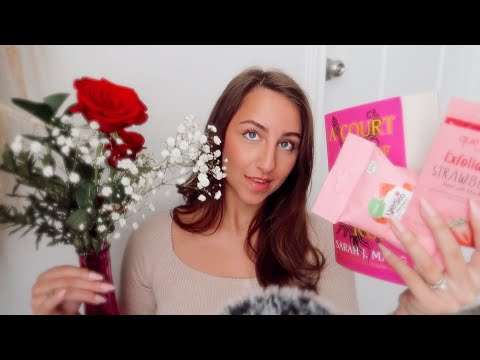 ASMR Pink Triggers for Valentine's Day 💞 (tapping and scratching with long nails!)
