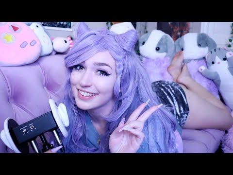 CAT GIRLFRIEND is here to help you go to sleep ASMR (whispering, giggles, 3DIO)