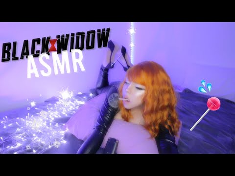 HOT ASMR 🖤 BLACK WIDOW  ( Marvel Avengers ) LOLLIPOP SUCKING