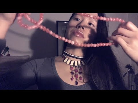 ASMR Trying on TINKLY TINKLY Necklaces/ Jewelry Sounds + GUM CHEWING/ Popping, Playing w. My Hair 💖