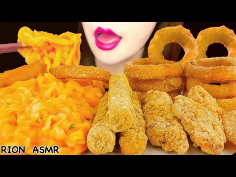 【ASMR】CARBO FIRE NOODLE,FRIED CHICKEN,CHEESE STICK,ONION RING MUKBANG 먹방 EATING SOUNDS NO TALKING