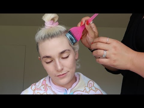 BFF DYES MY HAIR UNICORN BLUE NO-TALKING ASMR || MIXING SOUNDS & LOTS OF HAIR BRUSHING TRIGGERS