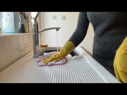ASMR Mummy Washing Up Dishwashing VGO Unlined Yellow Rubber Gloves Sounds No Talking Sweater