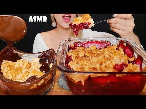 ASMR CHERRY COBBLER, CHOCOLATE PIE (Real Eating Sounds) MUKBANG먹방