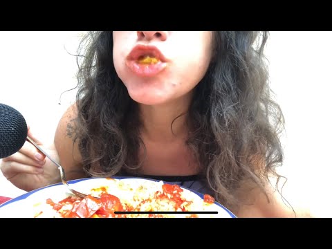 Rice with Tomato sauce and sweet peppers with fresh basil Asmr