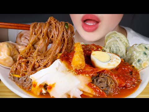ASMR Fire Cold Noodles and Dumplings | Songju Bul-Naengmyeon and Mandu | Eating Sounds Mukbang