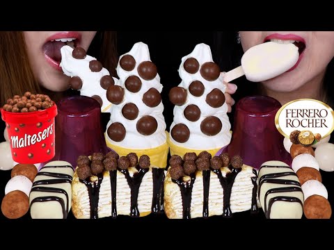 ASMR MALTESERS ICE CREAM, HERSHEY'S CHOCOLATE CREPE CAKE, FERRERO KINDER CEREAL, CHEESECAKE BARS 먹방