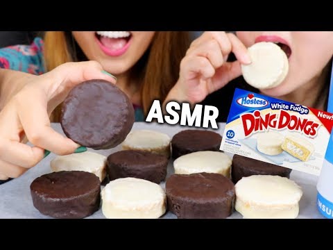 EATING CHOCOLATE FUDGE CAKES HOSTESS DING DONGS *ASMR* | Kim&Liz ASMR