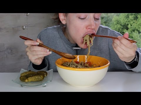ASMR EATING SOUNDS | Pesto Pasta Vegetable Wok (No Talking) Mukbang  먹방