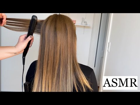 ASMR | Feeling anxious or stressed? Watch me straighten my sister's hair (hair play, no talking)
