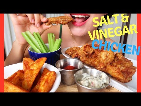 ASMR Salt & Vinegar CHICKEN + Celery. Eating Sound. 식초와 소금 양념한 치킨 Mukbang (No Talking) 리얼사운드