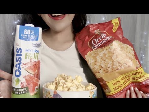 ASMR Eating Popcorn and Drinking Watermelon Juice [Drinking & Eating Sounds 🍿🧃]