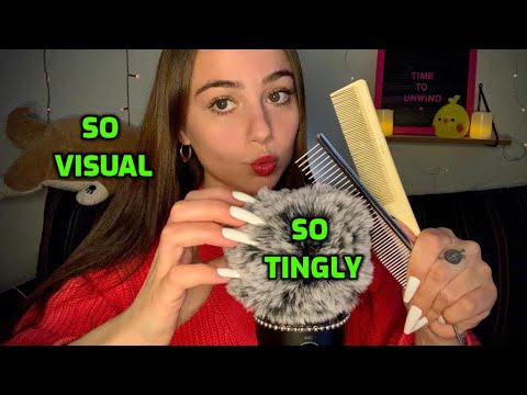 ASMR |  Combing & Scratching Fluffy Mic with Hand Movements 😴💅