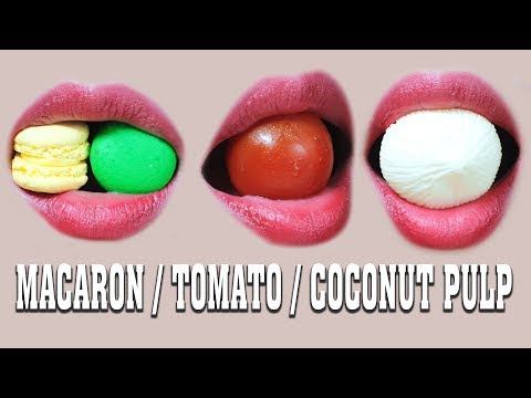 ASMR LIPS FOCUS : EATING COCONUT PULP , MINI TOMATO , MINI MACARON | LINH-ASMR