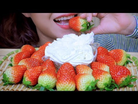ASMR Strawberries With Whipped Cream EATING SOUNDS | LINH-ASMR