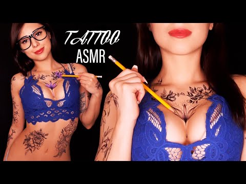 ASMR Tattoo Tracing & Coloring 🖍 on my Body (Skin Sounds, Visual Triggers, Whispered Tingles)