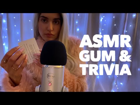 ASMR Gum Chewing + Whispered Reading of Trivia Cards Questions & Answers + Tapping