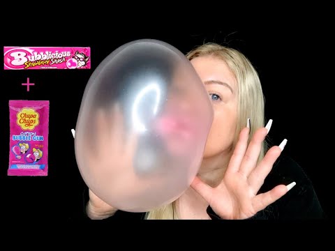 ASMR CHEWING BUBBLE GUM AND BLOWING BUBBLES WITH GUM MIX