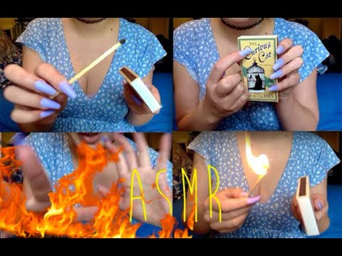 ASMR tapping and scratching (on match box); whispering, tracing, lighting matches
