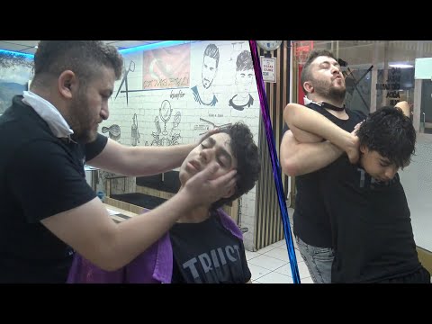 ASMR turkish barber chair massage + NECK - BACK CRACK + head, back,arm,neck,face,ear,sleep massage