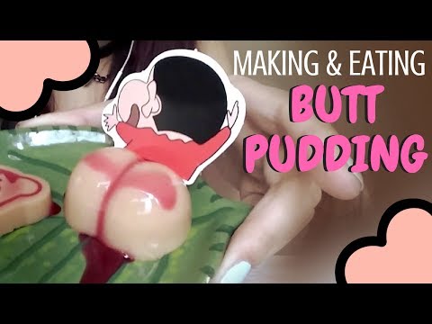 ASMR - NO TALKING ~ Japanese DIY Kit: Making & Eating "Butt Pudding" ~