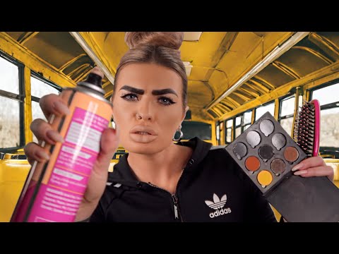 ASMR british chav does your hair and makeup on the school bus 💄🚌 (roleplay)