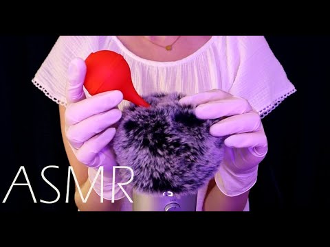 ASMR Fluffy Mic Rubbing with Latex Gloves & Mic Blowing (No Talking)